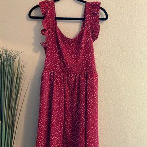 Red and White Polka Dot Pinafore Dress Size L